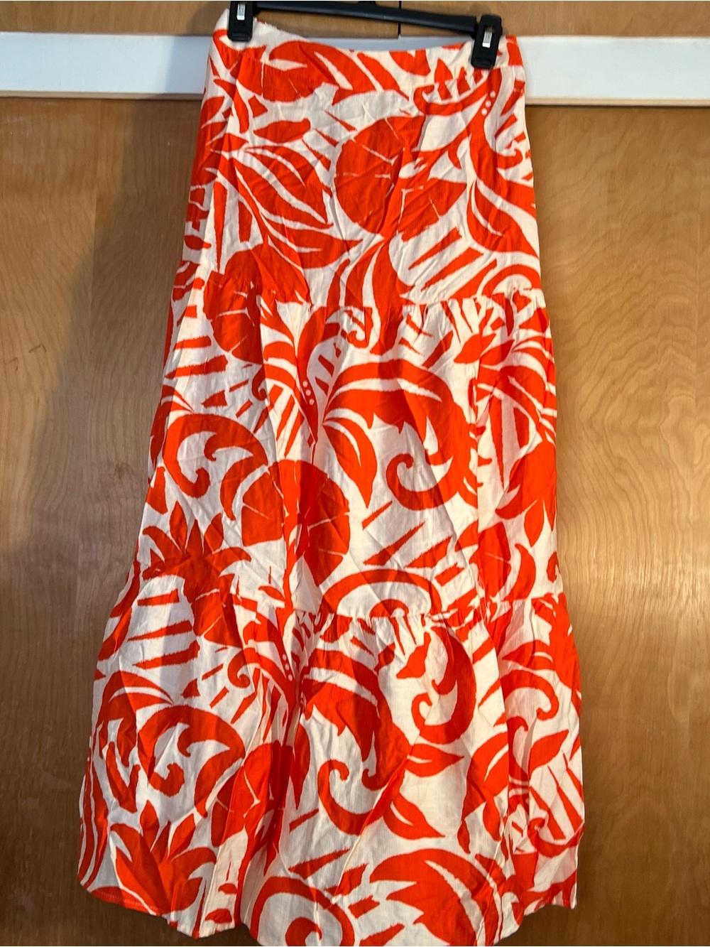 Tiered Maxi Skirt in Bright Orange and White Print